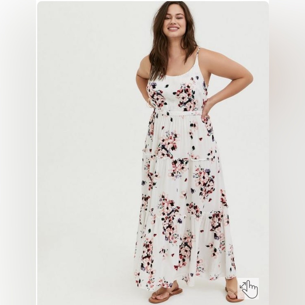 Torrid White Floral Maxi Challis Teired Dress